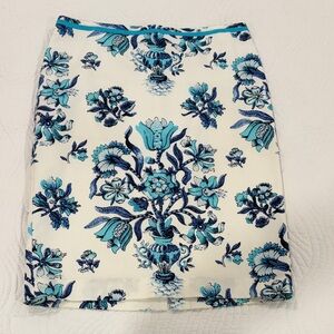Talbots Blue and White Floral Pencil Skirt